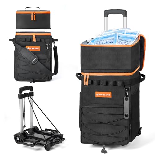 Kühltasche auf Rädern, 72 Can Isoliert Rollkühler mit Teleskopgriff, Wasserdicht Doppellagig Thermotasche mit Oberteil abnehmbar, Auslaufsicher Picknicktasche für Picknick Strand Camping