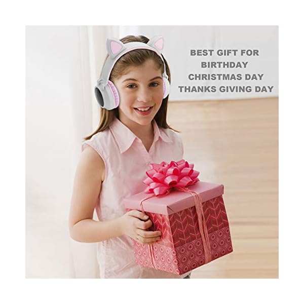 Yurlgst-Kids-HeadphonesCat-Ear-Bluetooth-Headphones-with-Led-Light-SD-Card-Slot-FM-Radio35mm-Audio-JackWirelessWired-Foldable-Kids-On-Ear-Headphones-for-Boys-Girls-AdultsGrey Yurlgst Kids Headphones,Cat Ear Bluetooth Headphones with Led Light, SD Card Slot, FM Radio,3.5mm Audio Jack,Wireless…