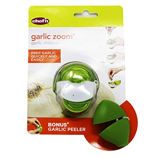 Chef'n 102-752-011 GarlicZoom Garlic Chopper, Small Peeler (Large), Arugula - Thumbnail 3