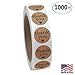 Natural Paper Kraft Thank You Sticker Labels with Black Hearts, 1 Inch Round, 1000 Stickers per Roll