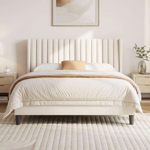 Yaheetech Queen Bed Frame with Headboard Ivory