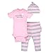 Gerber Baby Girls' 3-Piece Onesies Bodysuit, Pant and Cap, Gray/lt Pink, 0-3 Months