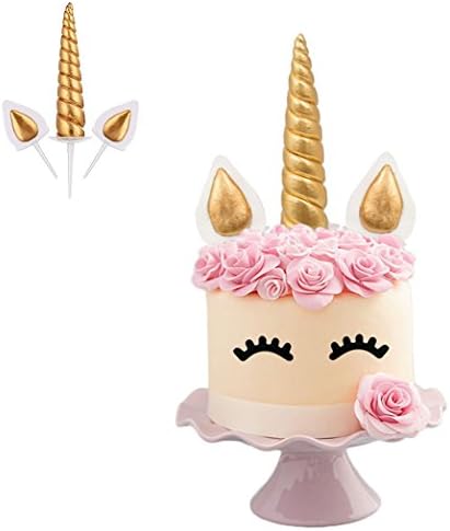 Dmaxia Unicorn Cake Topper Set Unicorn Birthday Wedding Party Cake Decoration for Handmade DIY Fondant Candy baby shower Gold (3Pcs/Set)