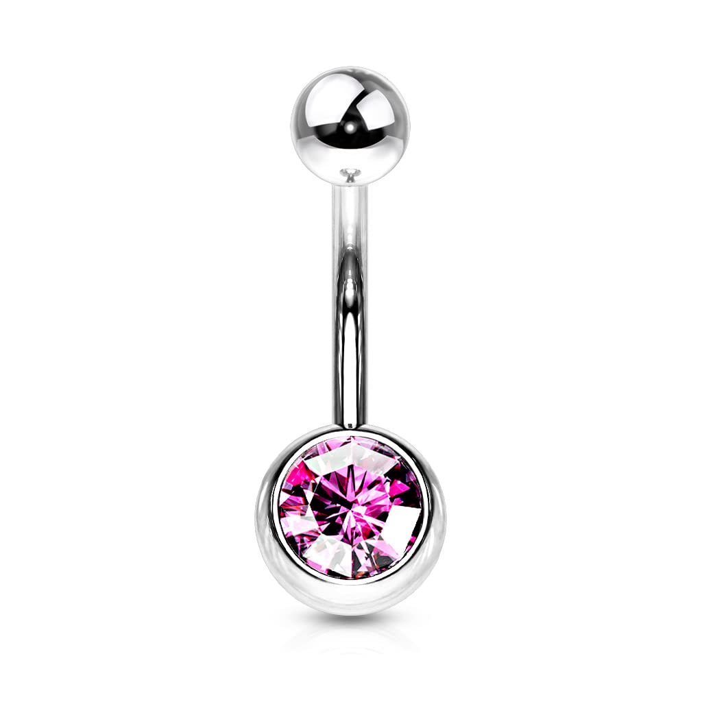 PiercedOff 316L Surgical Steel 1.6mm Externally Threaded Belly Bar with 8mm Pink CZ Ball - Length 10mm