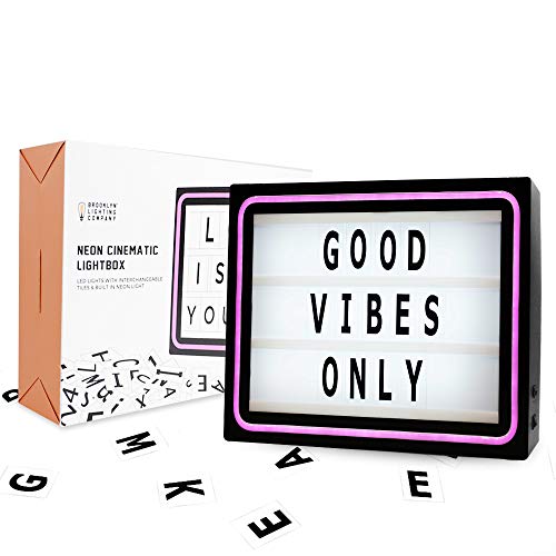 Brooklyn Lighting Company Cinematic Light Box, LED Light Box, Cinema Light Box, Letter Light Box with Neon Pink Light, 200 Letters, 24 LED Lights and USB Cable, Size 16 x 12 x 2