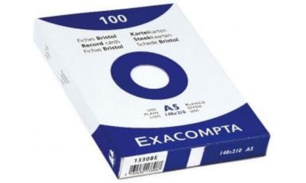 Exacompta - Ref 10828SE - Bristol Lined Record Cards (Pack of 100) - A5 in Size, 205gsm Card, Compatible with Printers - Suitable for Exam Revision & Notes - Yellow