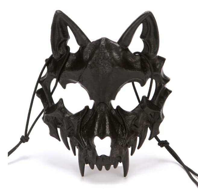Halloween Skull Skeleton Werewolf Animal Skeleton Festival Half-Face Mask - Scary Teeth Skull Party Cosplay Costume Prop