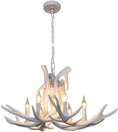 EFFORTINC Antlers vintage Style resin 6 light chandeliers, American rural countryside antler chandeliers,Living room,Bar,Cafe, Dining room deer horn chandeliers