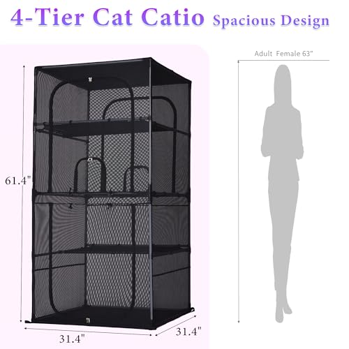 Catio Outdoor Cat Enclosure Window 61.4" H Large Cat Cage with Perches 4 Tiers Cat Patio Playpen Kitten Kennel for Multiple Indoor Cats