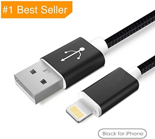 Tekky 3.3 feet (1 meter) Nylon Braided Lightning to USB Cable for Apple iPhone X / 8 / 8 Plus / 7 / 7 Plus / 6 / 6s / 6 Plus / 6s Plus / 5 / 5c / 5s / SE, iPad, iPod (Extra Durable) (Black)