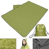 FANCYWING Outdoor Fleece Blanket XL Hooded Stadium Mat – Waterproof/Windproof for Camping, Picnic, Sports, Festival, Football, Baseball, Concerts, Grass, Dog, Beach (79 x 55 inches)