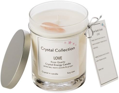 Rose Quartz Crystal Candle - Love- White Tea Warm Woods & Ginger