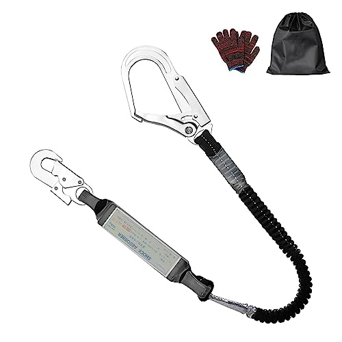 [OVZEXAO] ランヤード 新規格 フルハーネス用ランヤード 墜落制止用器具 胴ベルト型用ランヤード 安全帯 新規格 ハーネス補助帯 1丁掛け 伸縮式 ショックアブソーバー付き 電気工事 建設工事 橋梁工事 一般高所作業用 使用可能質量100kg （一丁掛け）