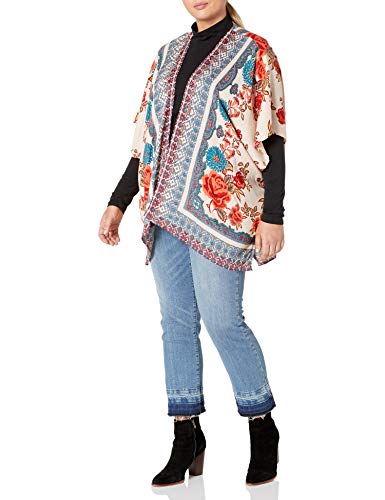 Angie Women's Plus Size Printed Kimono, Beige, 2X - Thumbnail 3