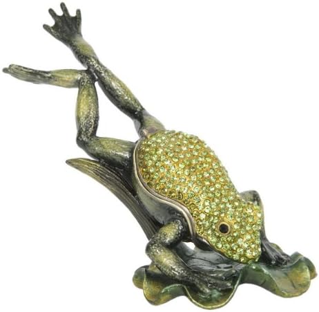 Clem the Frog. Handcrafted Bejeweled Trinket Box with Matching Necklace. Swarovski Crystals.