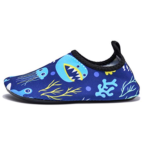 Lewhosy Kids Boys and Girls Swim Water Shoes Quick Drying Barefoot Aqua Socks Shoes for Beach Pool Surfing Yoga(24/Seaweed Blue)