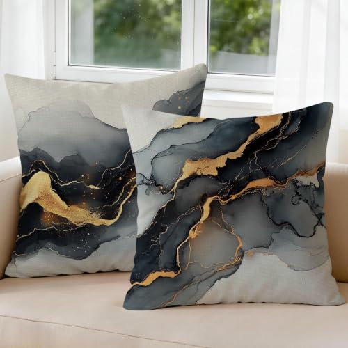 BEWQ Black Gold Marble Pillow Covers Set of 2, 18x18 Modern Decor at Amazon