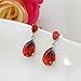 SELOVO Teardrop Pear Shape Red Cubic Zirconia Fashion Red Drop Pierced Earrings Silver Tone