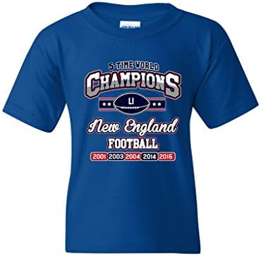 New World Champion 5-Time New England Football DT Youth Kids T-Shirt Tee (Small, Royal Blue)