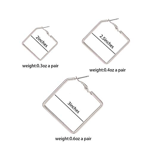 YAHPERN Square Hoop Earrings 3 Pairs Geometric Hoop Earrings Dangle Earring Set for Women Girls (Gold) - Thumbnail 6