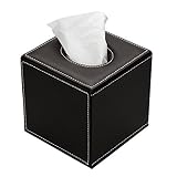 HOMETEK PU Leather Square Roll Tissue Box Holder Cover Napkin Paper Box Case Tray Pumping for Home Office Car Automotive (Brown)