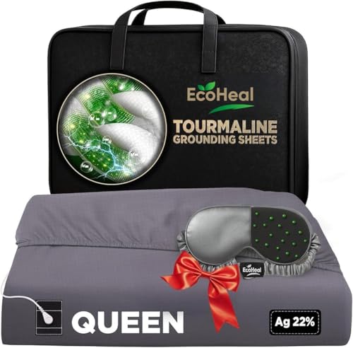 Luxury Tourmaline Grounding Sheets Queen 20% Silver Fiber, 76% Tourmaline Cotton, 4% Silk, Quality Certified Grounded Well Bed Sheet - Conductive Earth Fitted Sheet for Better Sleep, Grey