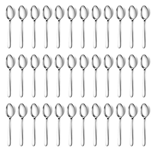 Pleafind 36 Pieces Teaspoons Set (6.2 inch), Spoon Silverware, Stainless Steel Tea Spoons, Mirror Polished Small Teaspoon, Dessert Spoons for Home, Kitchen, Restaurant, Dishwasher Safe