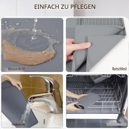 Silikon Coffee Bar Matte – 2-in-1 Anti-Rutsch Trockenmatte & hitzebeständige Arbeitsplatten-Schutzmatte für Kaffeemaschinen, Spülgestelle, Mixer (Grau-50 * 40cm)