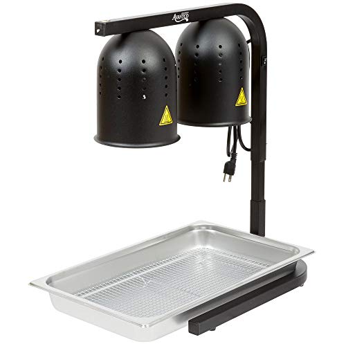 Avantco Black 2 Bulb Free Standing Heat Lamp/Food Warmer compatible Pan and Grate - 120V, 500W