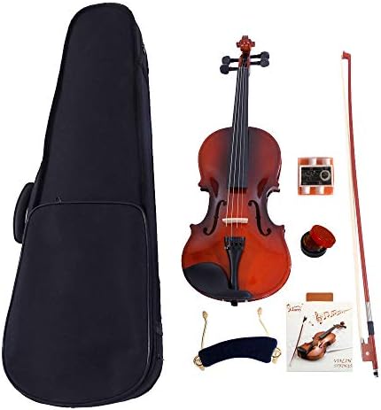 2019 New 1/2 Size Violin Case Acoustic Violin Case Durable Natural Solid Wood Fiddle for Beginners and Students w/Case,Bow and Rosin Strings Tuner Shoulder Rest Coffee(US Stock)