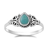 Sterling Silver Women's Simulated Turquoise Teardrop Ring (Sizes 4-10) (Ring Size 7)