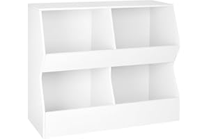 DINZI LVJ Kids Bookshelf, Toy Storage Organizer, Wooden Toy Storage Cabinet, 4 Cubby Children Bookcase, 35.4" L Toddler Book Shelf for Bedroom, Nursery, Hallway, School, White