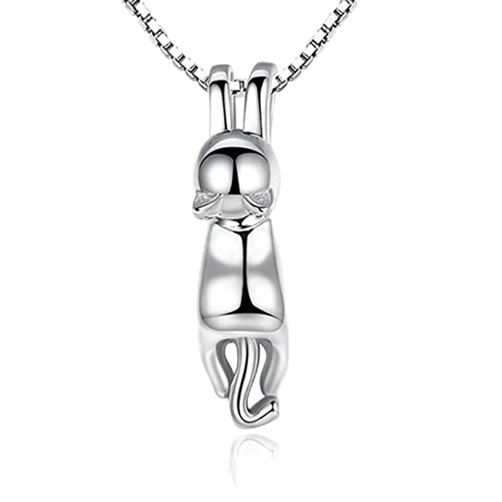 findout 925 sterling silver 3D cute cat Lover pendant necklace + little cute earrings with curb chain 18" .gift for girls child (f1827)