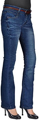Cest Toi Womens Belted Bootcut Jeans Dark Wash