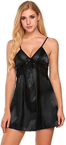 Dozenla Womens Lace Sleepwear Chemises V-Neck Full Slip Babydoll Nightgowns Lace Sleep Dress with G-String