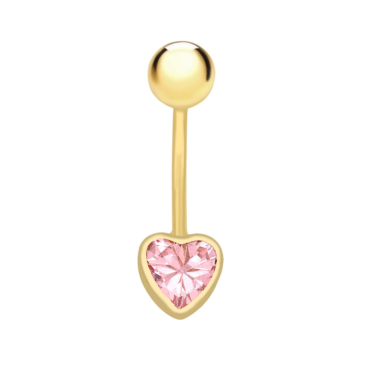 CARISSIMA Women's 9ct Yellow Gold Pink Cubic Zirconia Heart Belly Bar