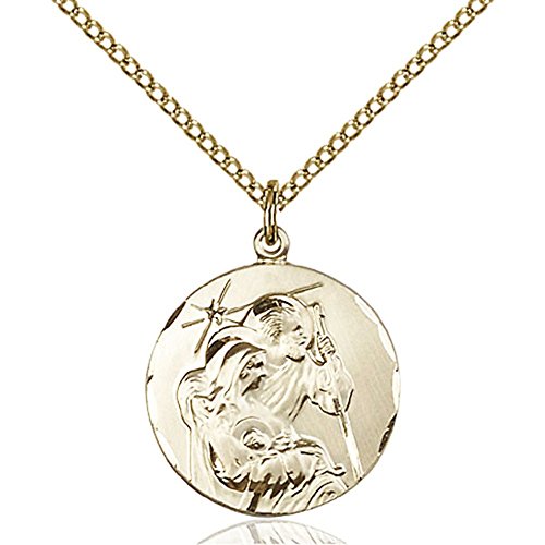 Gold Filled Holy Family Pendant 3/4 x 5/8 inches with Gold Filled Lite Curb Chain