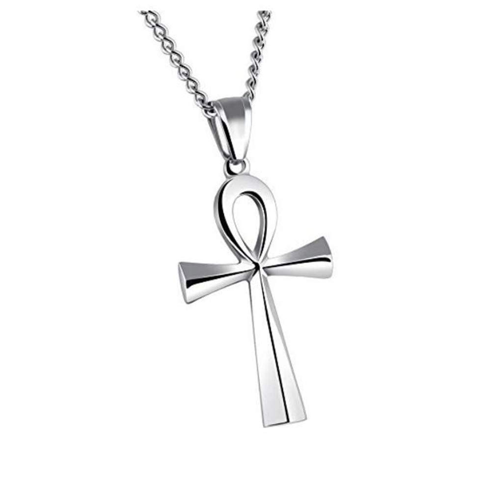 HIJONES Men's Stainless Steel Simple Vintage Egyptian Ankh Cross Pendant Necklace 64mm Silver — image 1