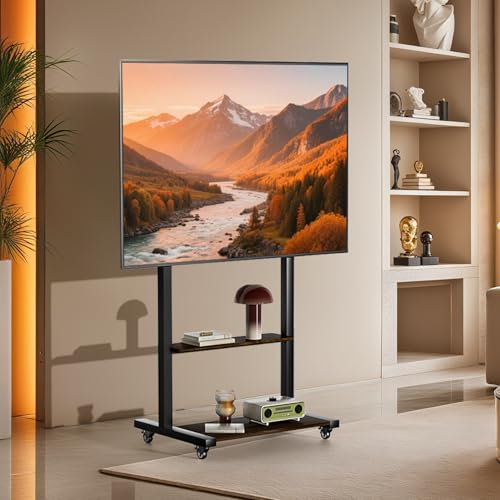 medla Mobile TV Stand for 40-100 Inch TV, Heavy Duty Rolling TV Cart with Lockable Wheels, Height Adjustable, 2 Shelves, VESA 600x400mm Floor TV Mount