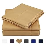 HOMEIDEAS Bed Sheets Set Extra Soft Brushed Microfiber 1800 Bedding Sheets - Deep Pocket, Wrinkle & Fade Free - 4 Piece(Queen,Gold)