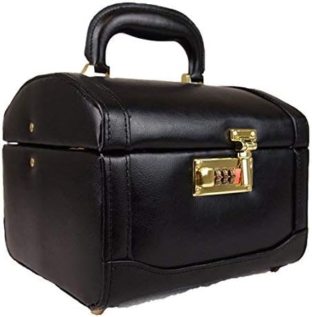 High Quality Hand Crafted Leather Vanity Make-Up jewellery Toiletries Box Case (Black/Burgundy)