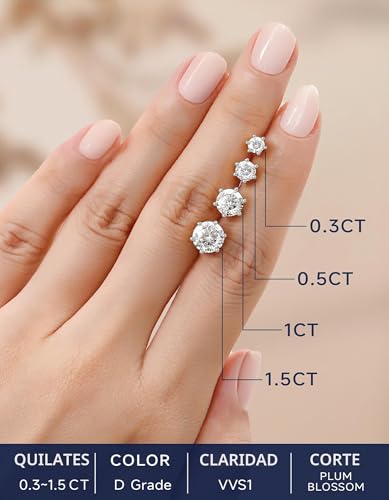 MomentWish Moissanite Women's Earrings, 1-4 Carat Moissanite Diamond 925 Sterling Silver/Gold/Rose Gold Hypoallergenic Earrings Jewelry Gift for Women 4/5/6.5/7.5/8 mm