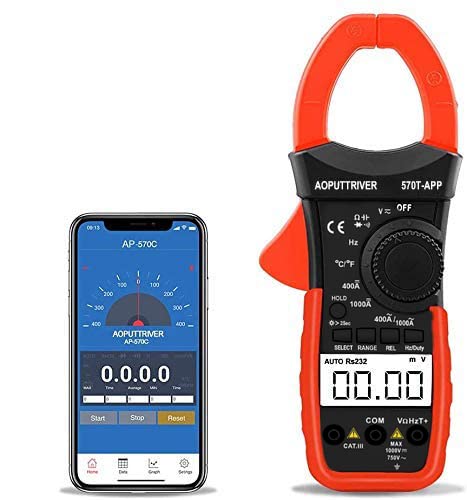 Digital Clamp Meter Bluetooth Multimeter AP-570T-APP 4000 Counts Auto Range AC/DC Voltage Current Resistance Capacitance Frequency Temp with Backlight