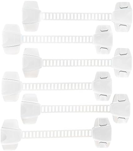 The Baby Lodge Child Safety Cabinet Locks | Child Proof Cabinets, Dresser, Refrigerator, Oven, Toilet Seat, Appliances | 3M Adhesives, Adjustable Strap | No Drilling, No Tools Required (6 Pack, White)