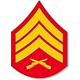 USMC Rank Sergeant Stripes Chevron Shaped Sticker (Marine Corps SSI Logo Vinyl Decal for car Truck or Laptop (3 x 4 inch) USMC Licensed