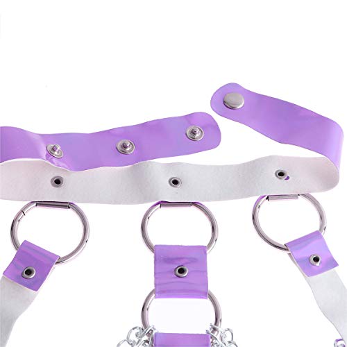 Women Festival Punk Waist Belt Body Chain Faux Leather Harness EDM Rave Clothes Choker Chain Holographic Caged Bra Belt