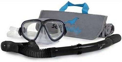 Sealbuddy Maui Mask And Snorkel Set with Included Travel Gear Bag (Solid Black)