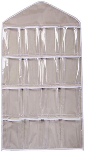 HongXander 16Pockets Clear Hanging Bag Socks Bra Underwear Rack Hanger Storage Organizer (BG)