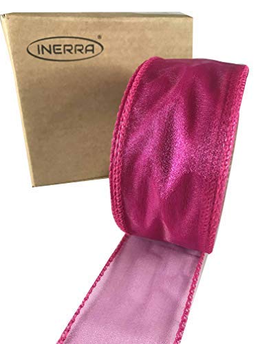 INERRA Chiffon Ribbon - Luxury Wired Edge 20 Metres x 50mm - (Hot Pink)