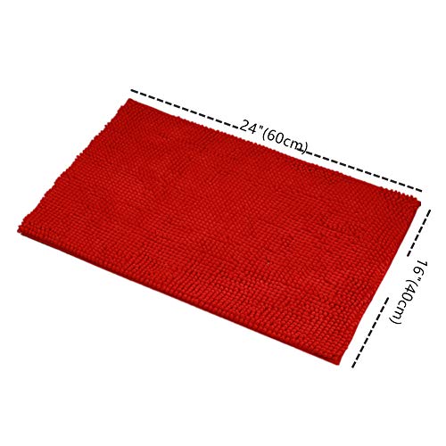 Eanpet Chenille Bath Mat Non-Slip Microfiber Floor Mat Baby Bath Mat for Kids Ultra Soft Washable Bathroom Dry Fast Water Absorbent Shower Mat Area Rugs (16" x 24", Red)